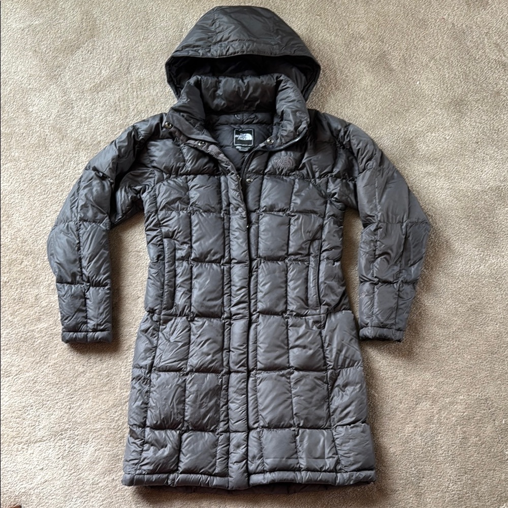 The North Face Gray Quilted Puffer Jacket with Hood